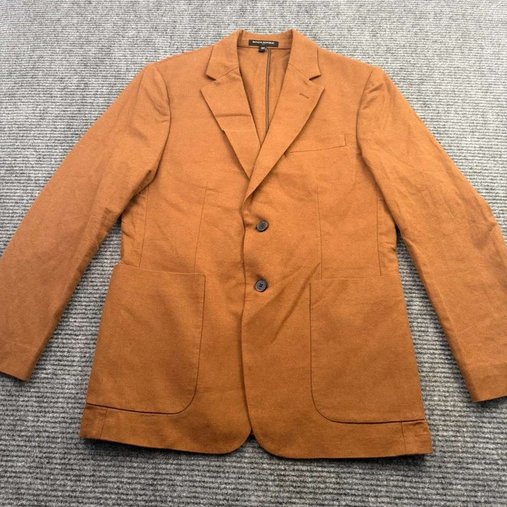 Banana‎ Republic Linen Blend Blazer Men's 38 Short Chocolate Brown Two Button